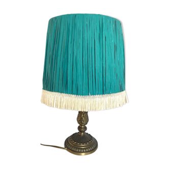 Brass and raffia lamp