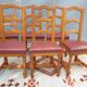 Set 6 chairs style Louis XIII VINTAGE 1980 Oak and Burgundy red leather