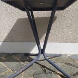 Blue Tolix pedestal table
