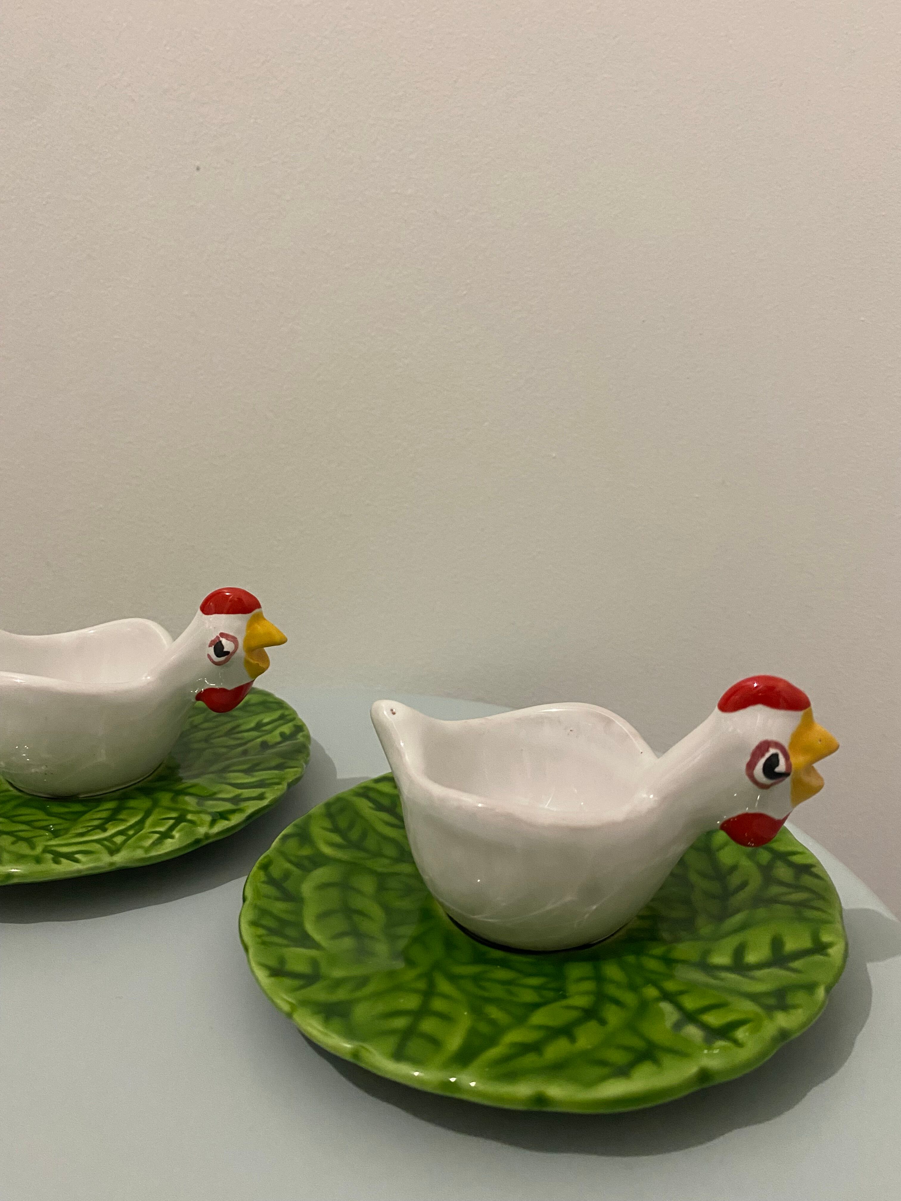 2 coquetiers en céramique vintage - poules