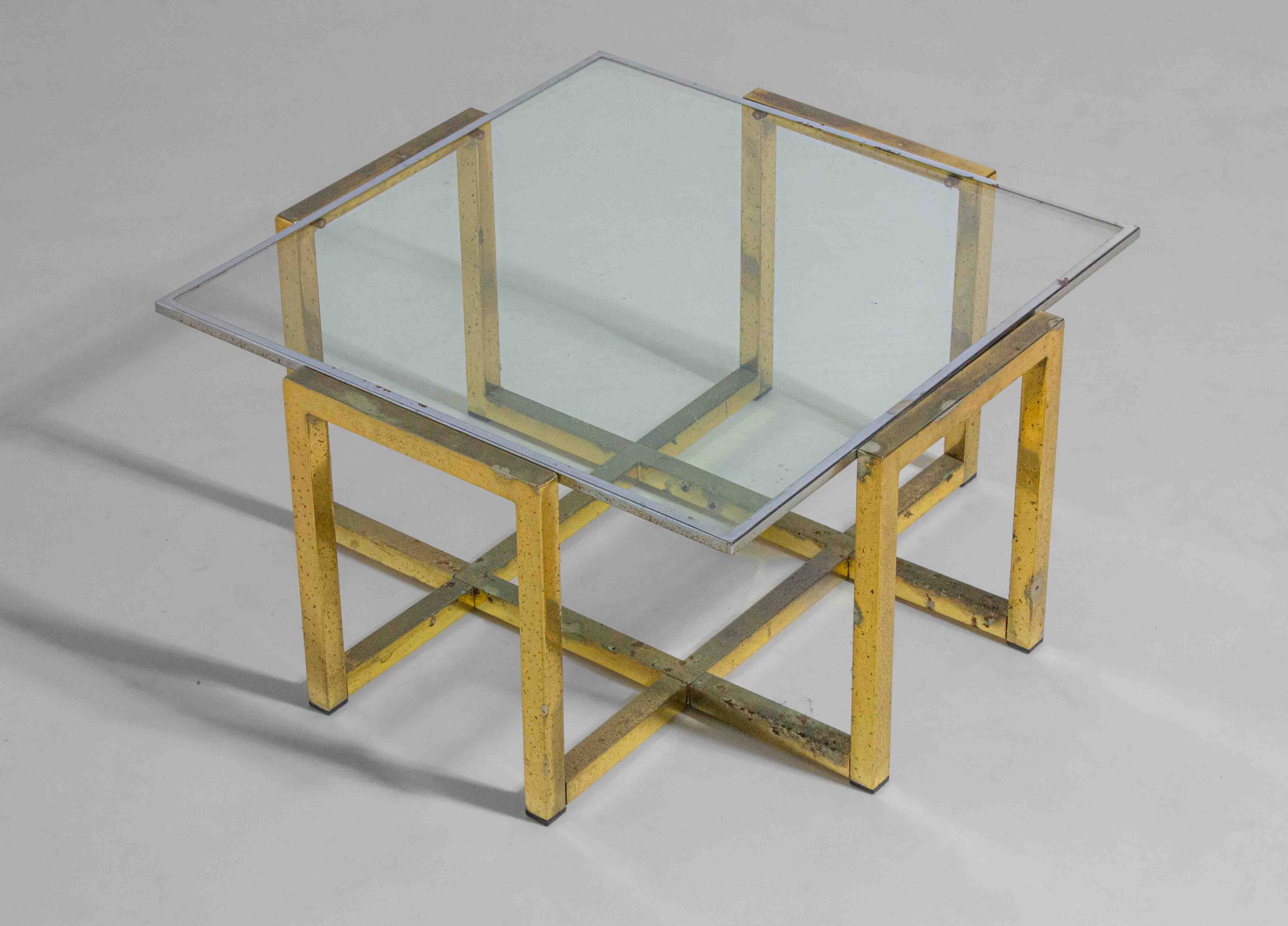 Geometrical regency coffee table in patinated brass, 1970s