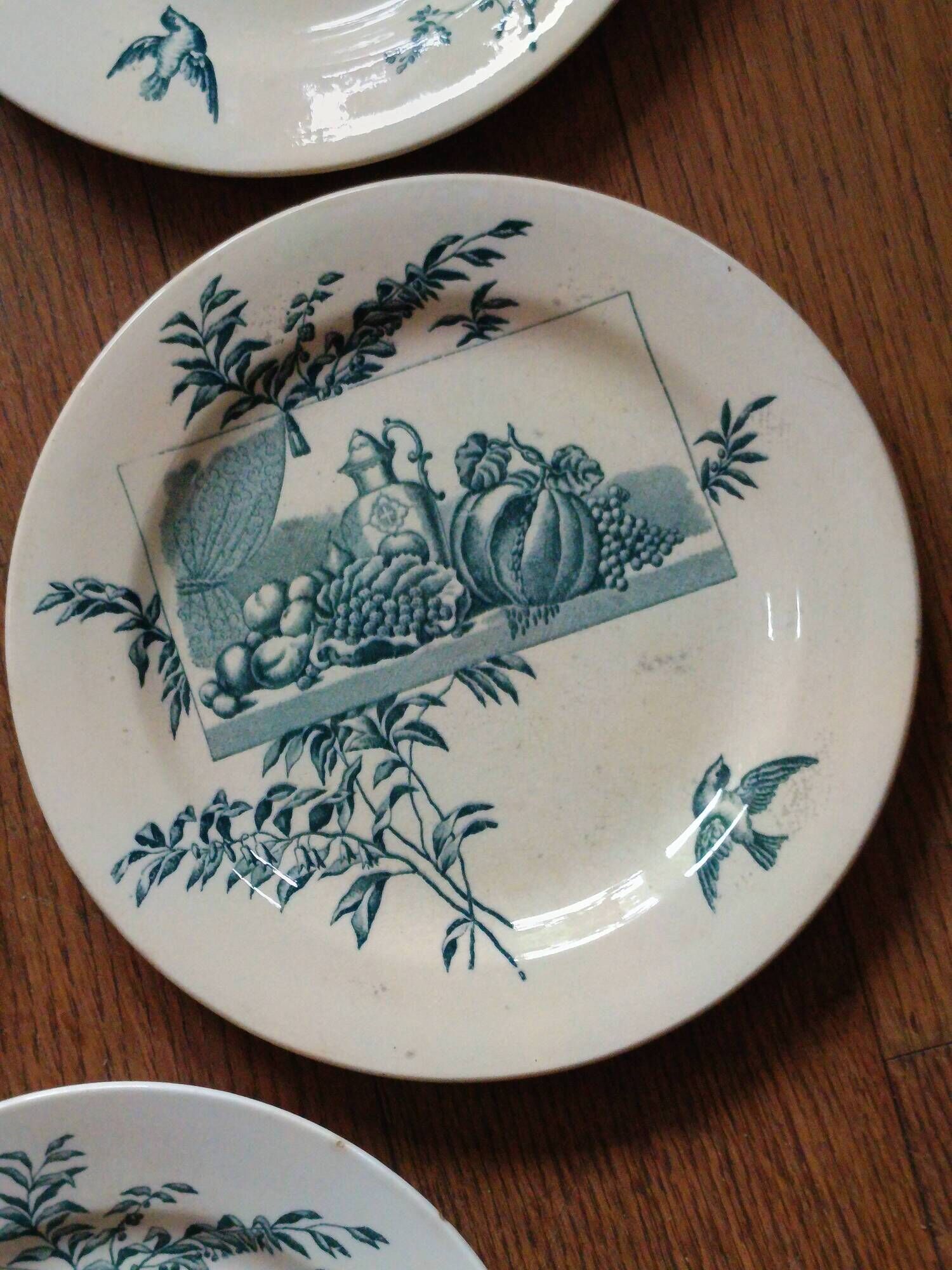 set of 10 antique earthenware plates with blue decoration from Bordeaux