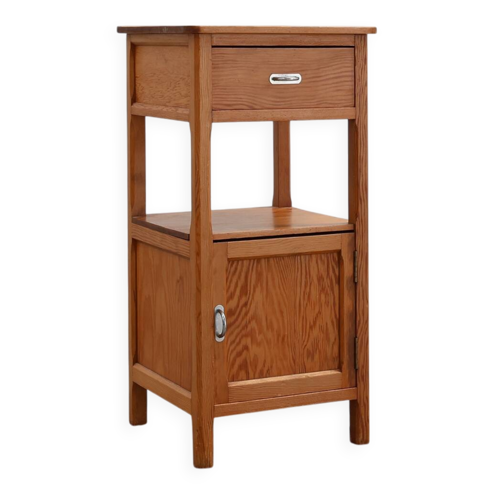 Robust Art Deco nightstand in pine wood, France 1940s