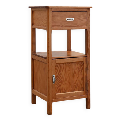 Table de chevet Art Déco robuste en bois de pin, France années 1940