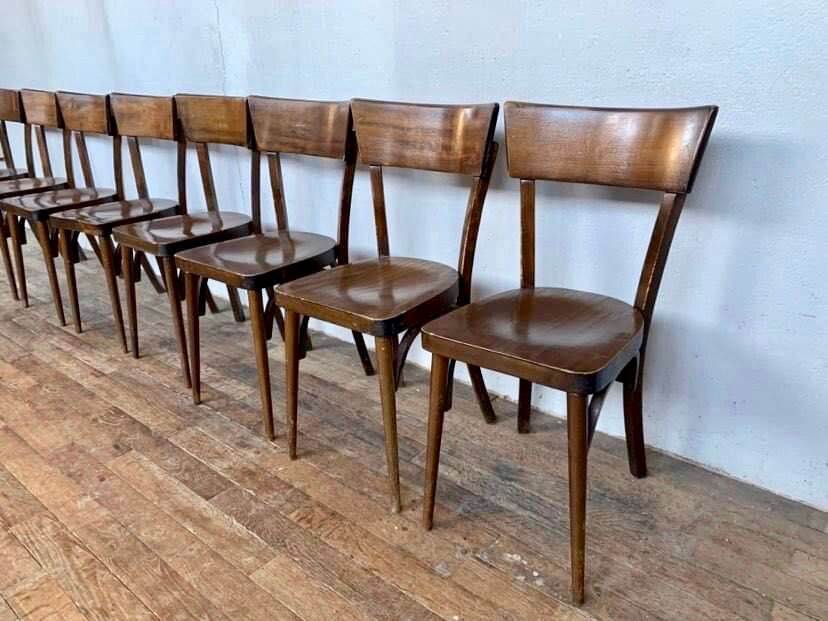 Set of 8 old wooden bistro chairs