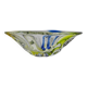 Vintage Murano glass bowl - organic oval shape, transparent glass with blue and yellow - 1970s Italian design - elegant table decoration, gift idea.