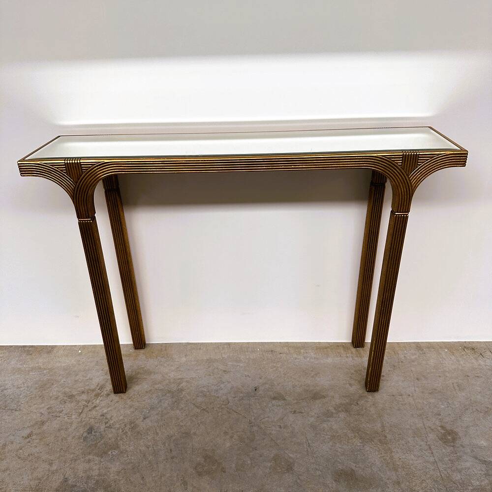 Vintage Deknudt gilt console table with beveled mirror top, Belgium, 1980s
