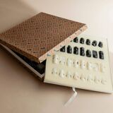 Vintage Marble Chess Set in Black and Cream Stone with Hand-Carved Pieces, Italian 1960s