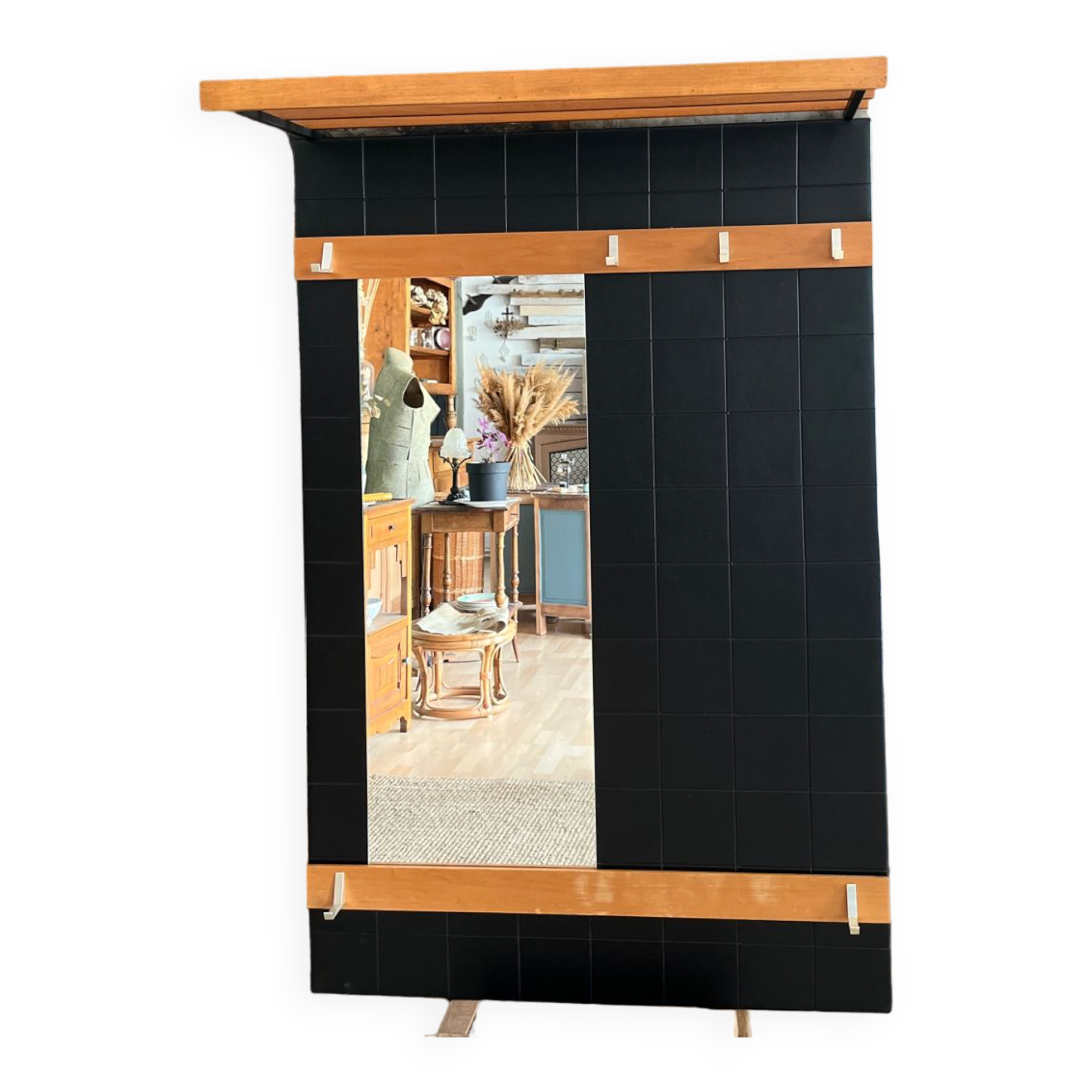 Teak & brass coat rack