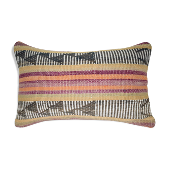 Vintage mid century goat hair kilim pillow with traditional style, living room bohemian decor 14'' x 20'' (35 x 50 cm)