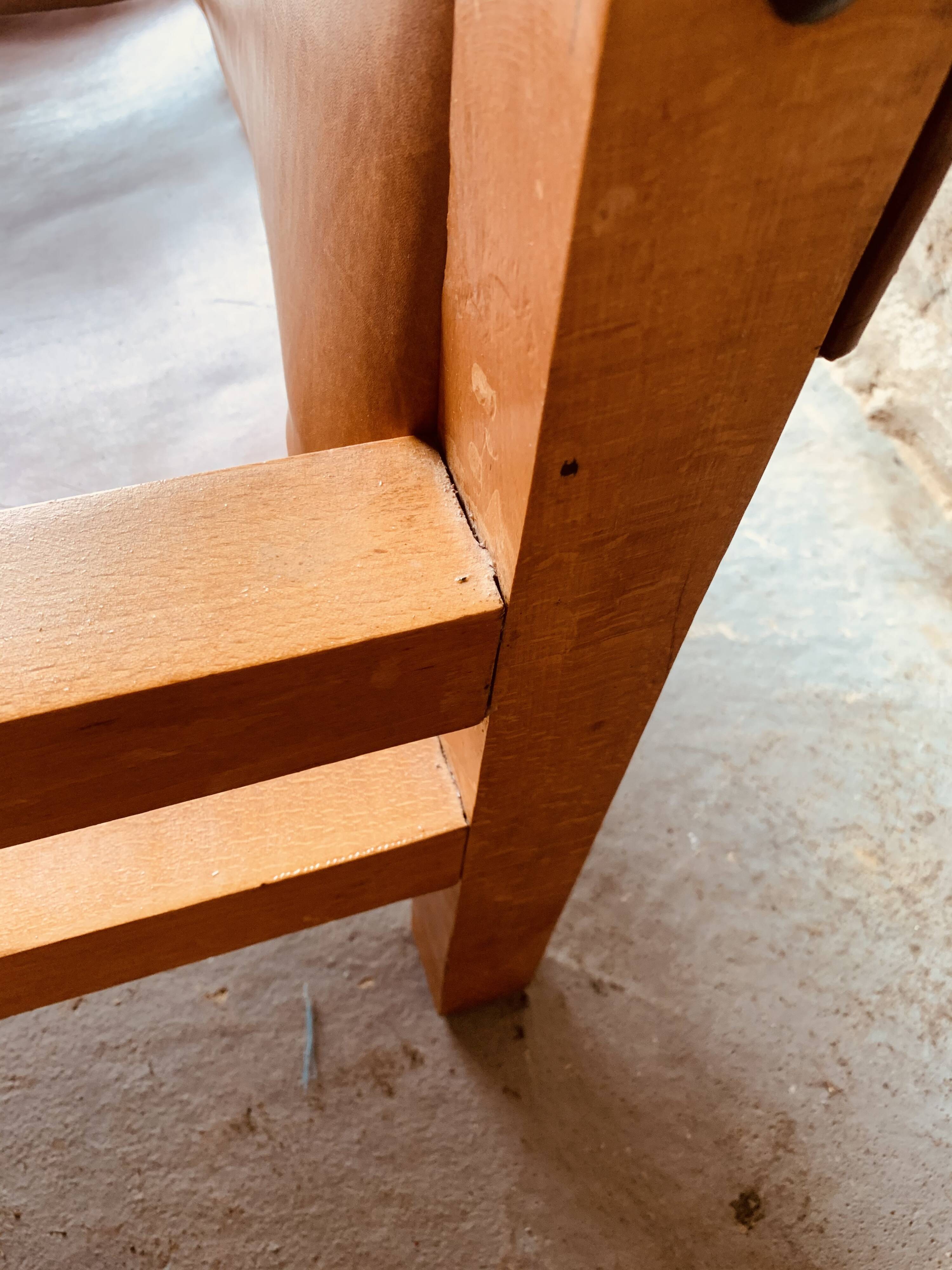 Safari armchair in wood and leather -1950's