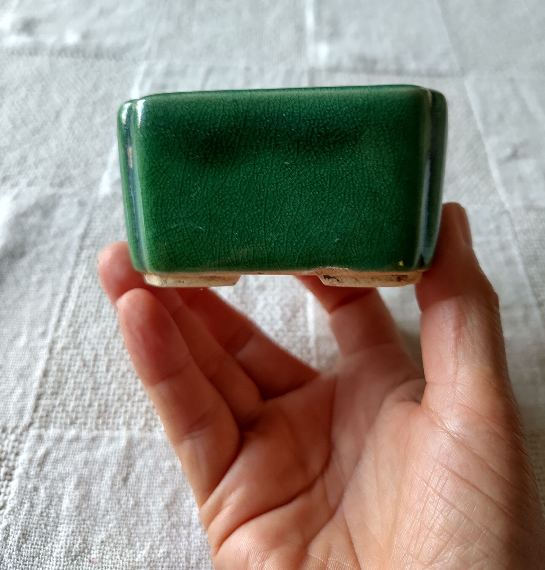 Pot à bonsaï, cactus rectangulaire en céramique émaillée verte