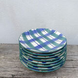 8 green and blue checked dessert plates