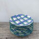 8 green and blue checked dessert plates