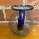 Antique Blown Bubble Glass Pitcher Transparent & Cobalt Blue 2L Vintage