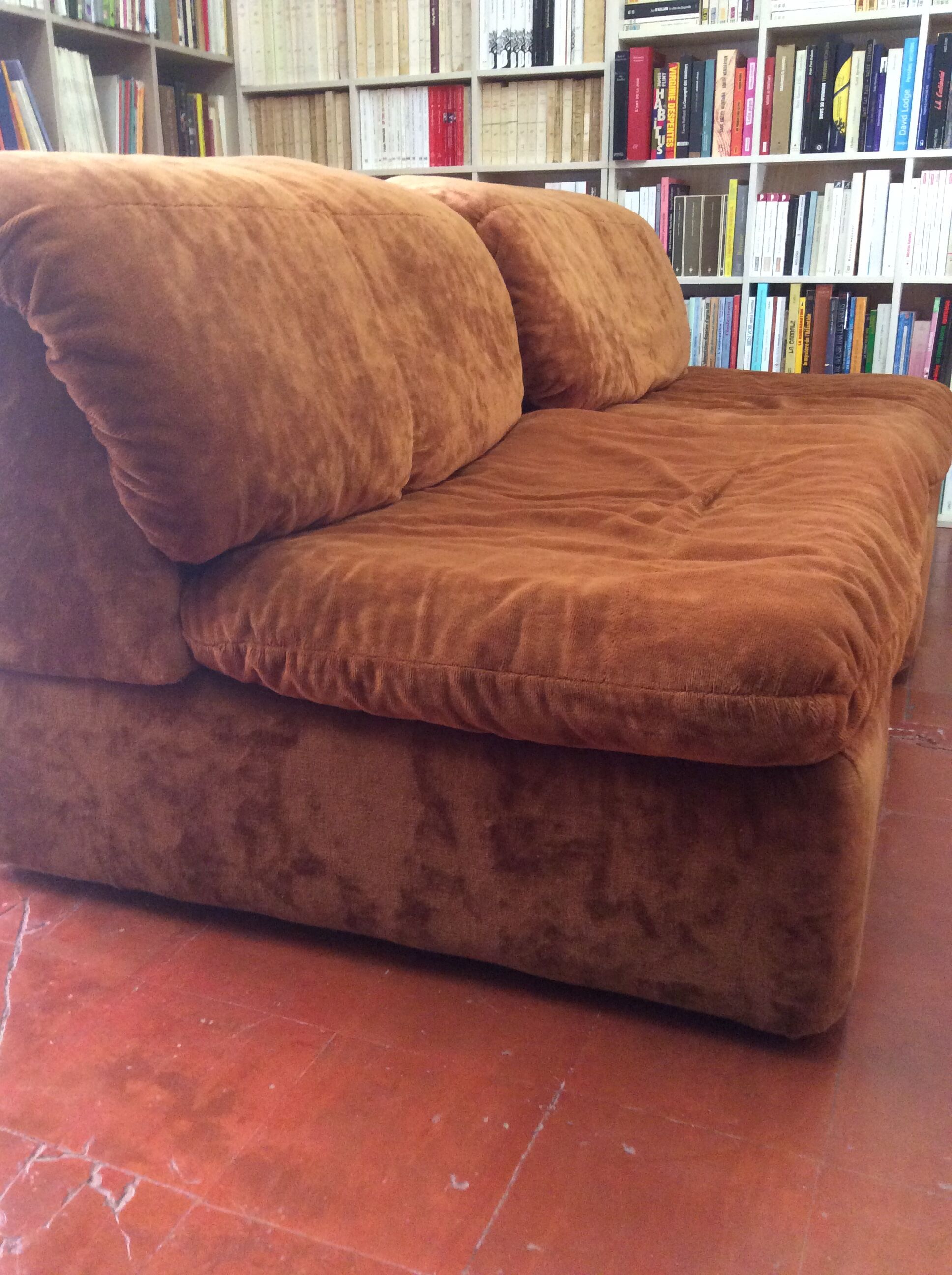 Vintage corner sofa modular velvet orange burned 70 years