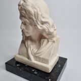Buste de Molière en plâtre ciré sur socle en marbre 14 cm