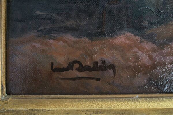 Huile sur isorel ''Deux ouvrier à la presse'' peinture post-impressionniste