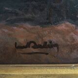 Oil on hardboard "Two workers at the press" post-impressionist painting