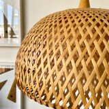Telescopic wicker hanging lamp