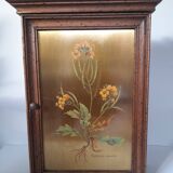 Ancienne boite à clés - Cléfier en bois à porte dorée fleurs peintes