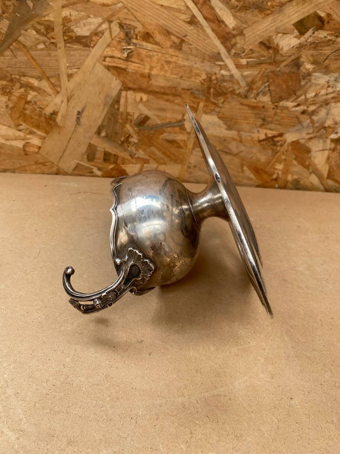 Antique silver metal gravy boat vintage kitchen utensil