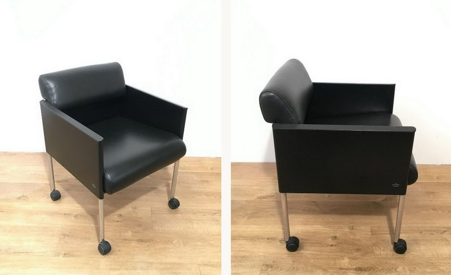 Suite of 4 armchairs in leather and black lacquered metal Rosenthal