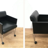 Suite of 4 armchairs in leather and black lacquered metal Rosenthal