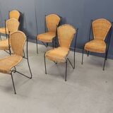 Chaises en osier par Frederick Weinberg, années 1960, lot de 6