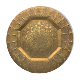 Oriental brass tray with chiseled decoration of arabesques and flowers