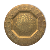 Oriental brass tray with chiseled decoration of arabesques and flowers