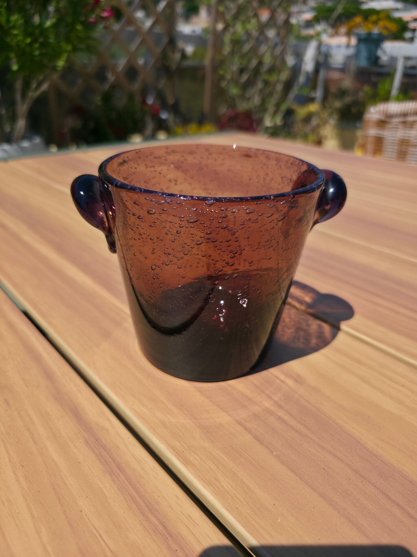 Seau à glaçons en verre bullé améthyste signé Biot