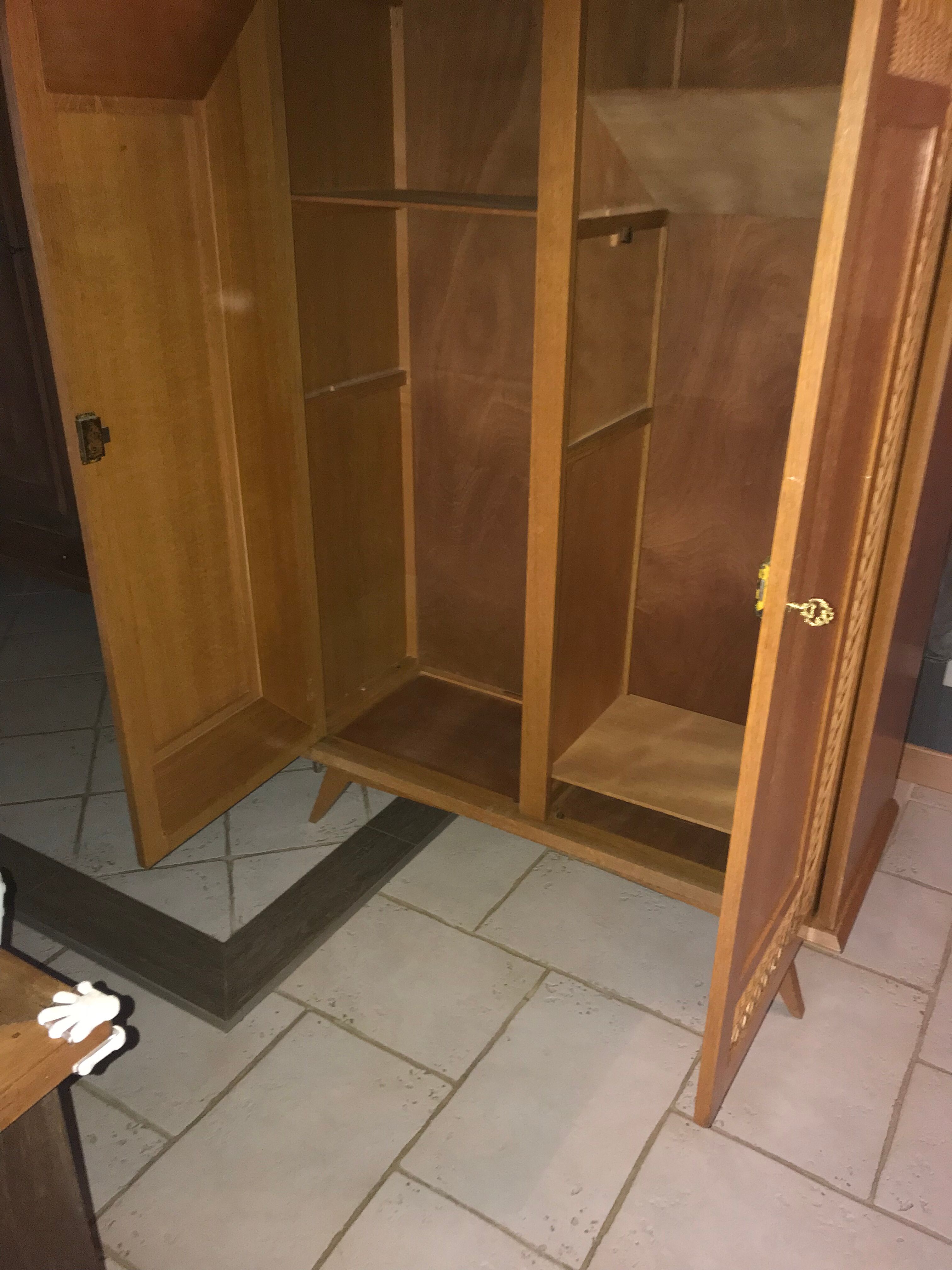 Vintage wood and rattan wardrobe