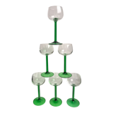 Set of 6 green white wine glasses made in France 60s-70s