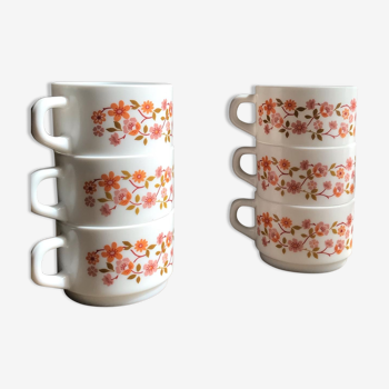 Lot de 6 tasses 70´s en arcopal