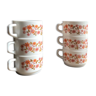 Lot de 6 tasses 70´s en arcopal