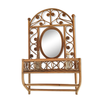 Rattan towel mirror