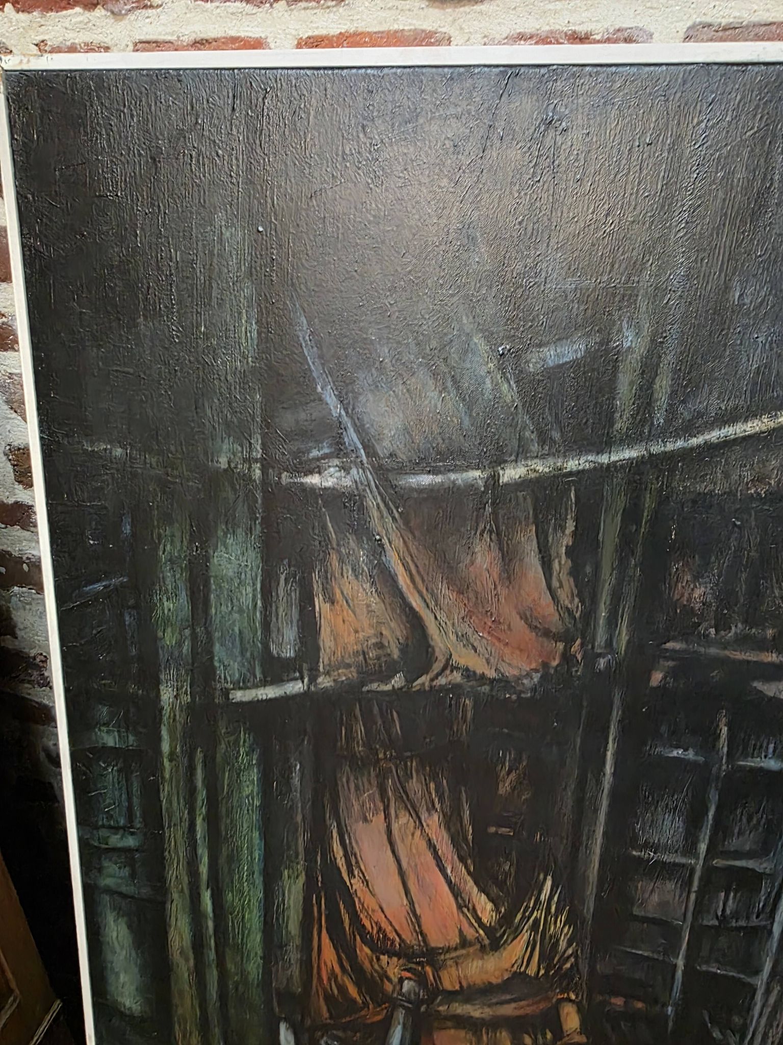 Pair of oil on canvas paintings of a boat interior from the 50s/70s