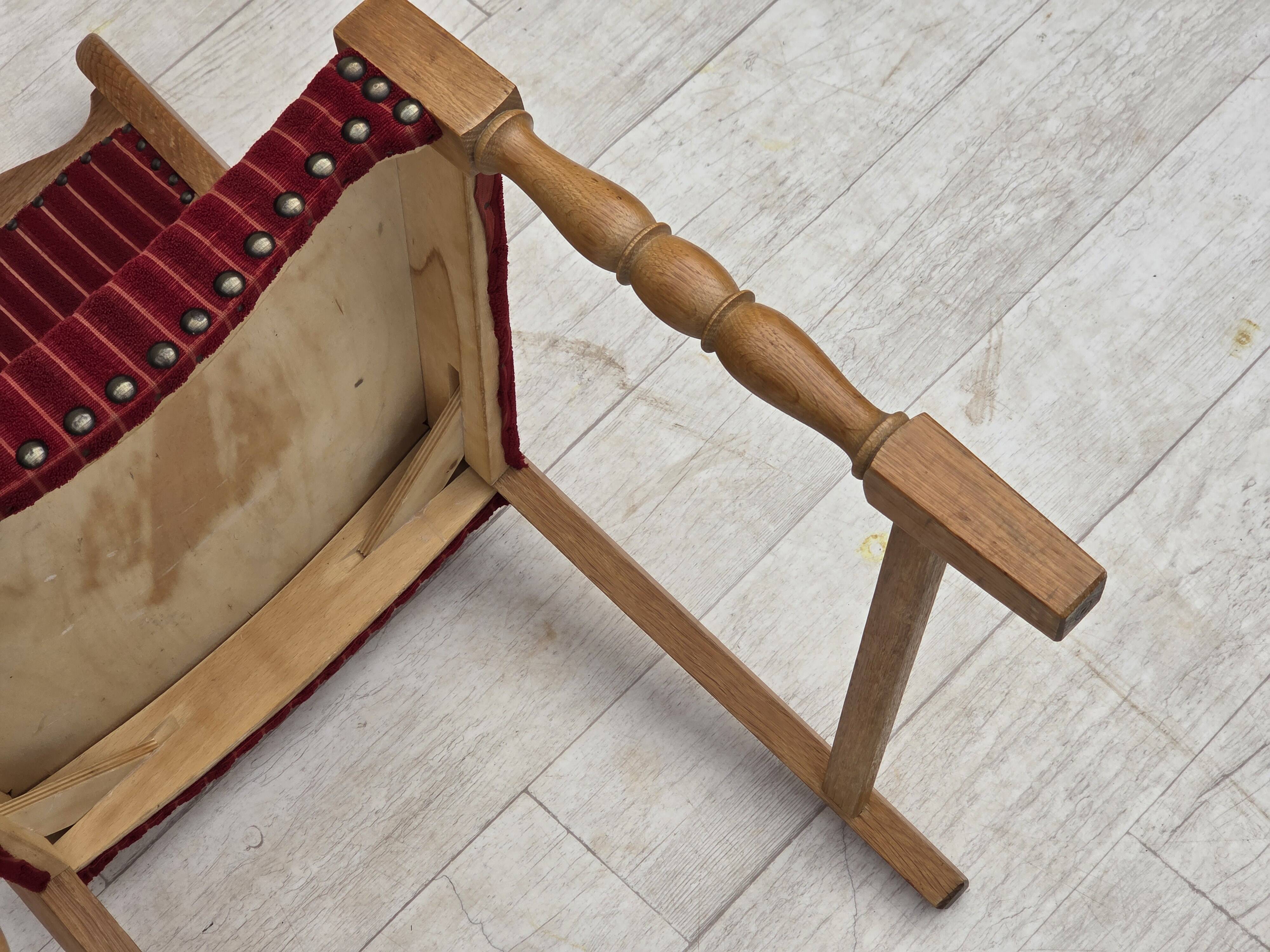 1970s, set of 6 Danish dining chairs, oak wood, furniture wool.
