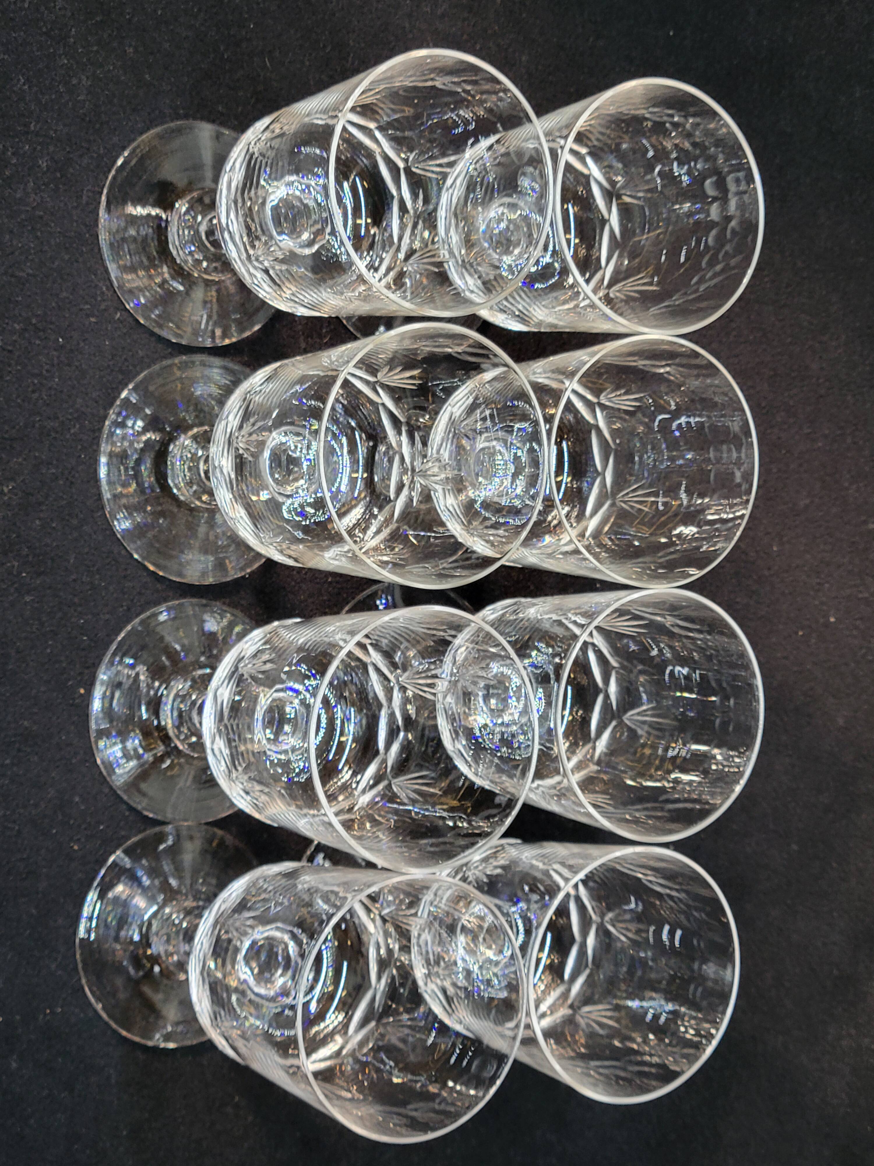 8 antique baccarat crystal wine glasses cut engraved 10742