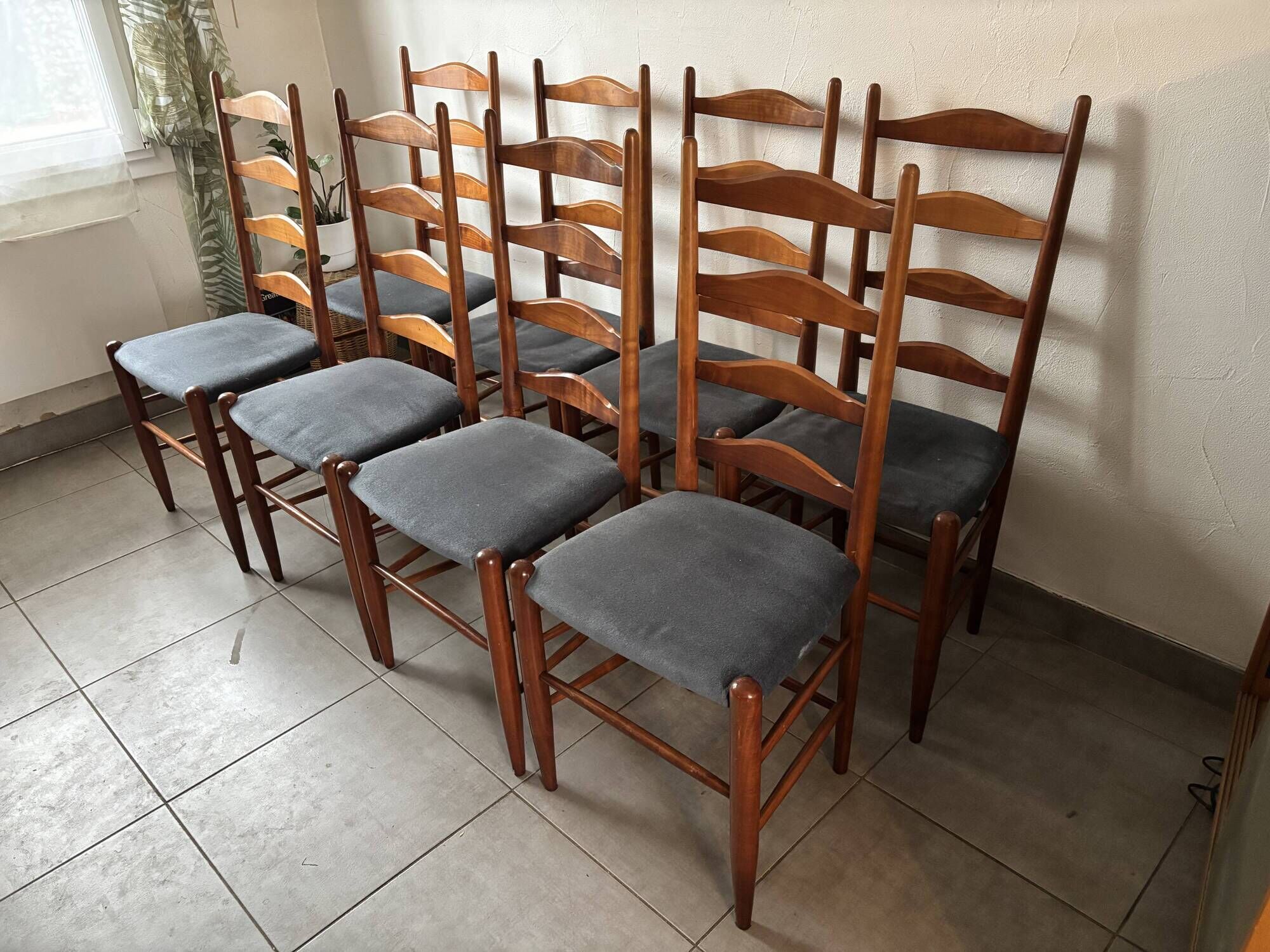 Set of 8 Scandinavian ladderback chairs, 1960s.