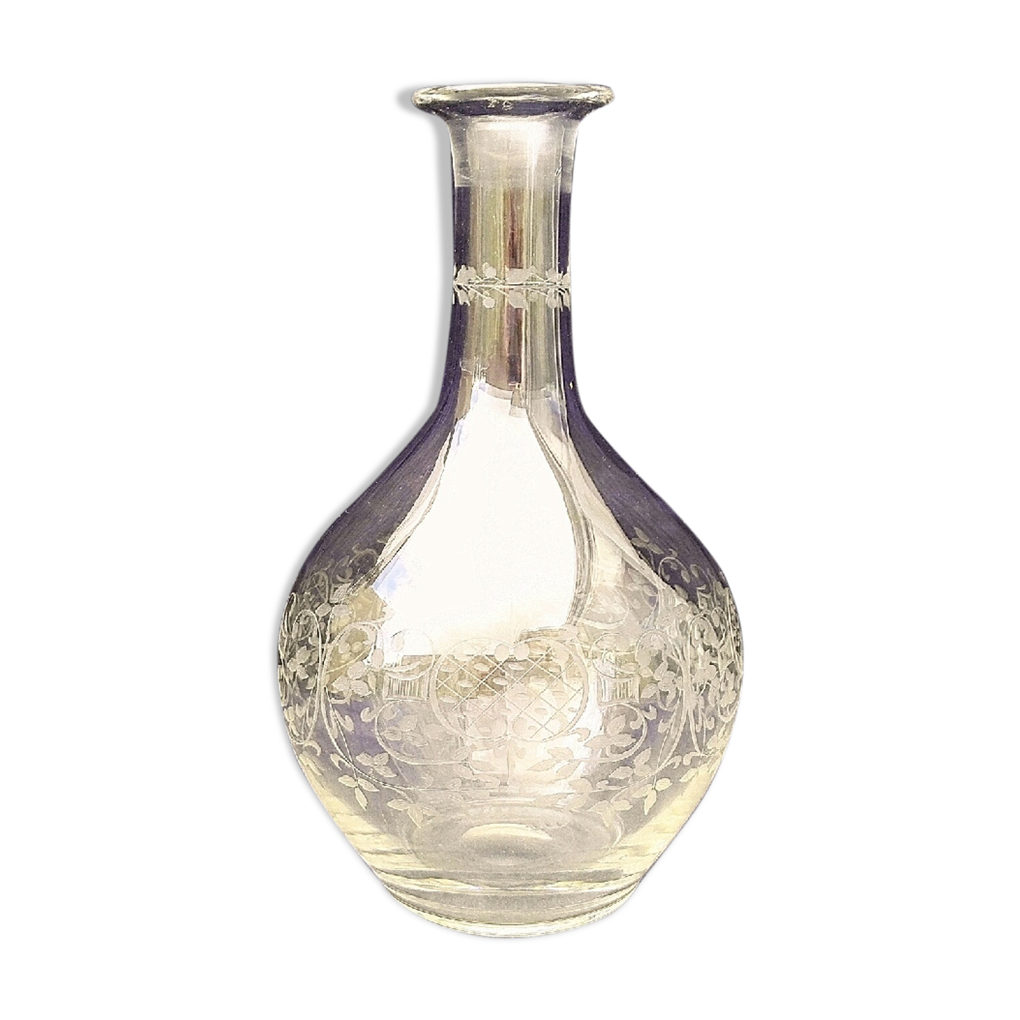 Chiseled glass decanter decoration foliage 50's vintage