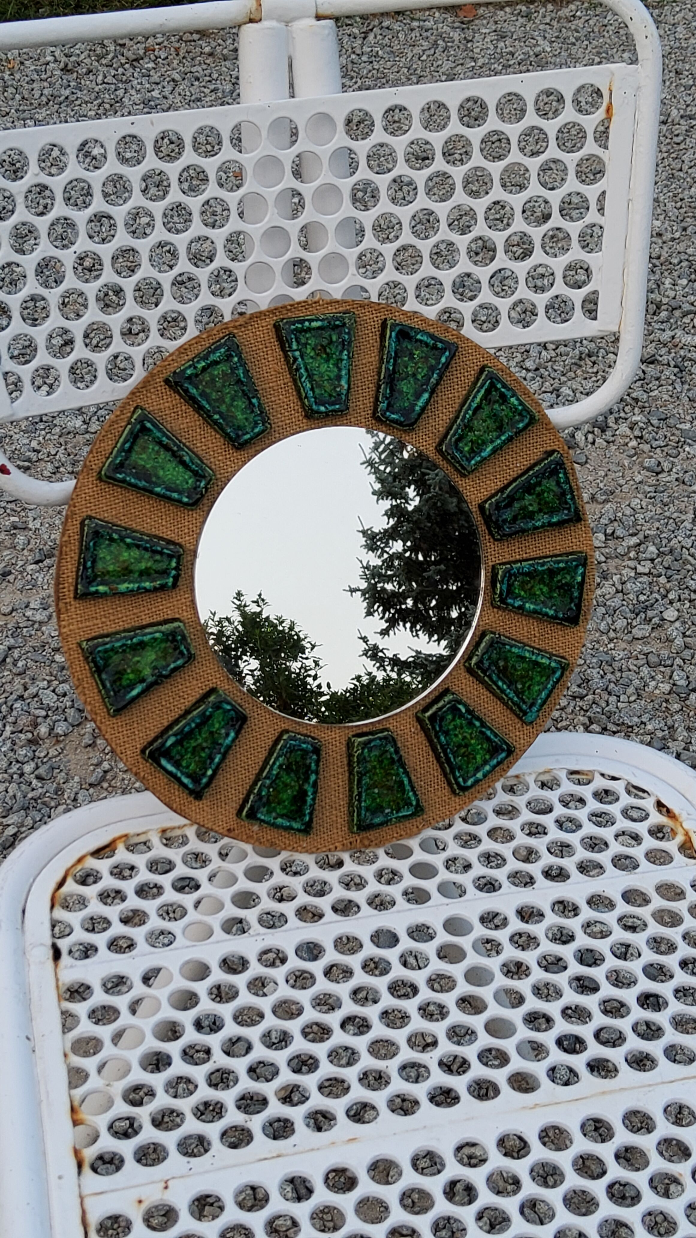 Miroir soleil en céramique des années 70