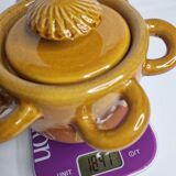 Vintage ceramic pot, ochre, with 8 handles