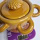 Vintage ceramic pot, ochre, with 8 handles
