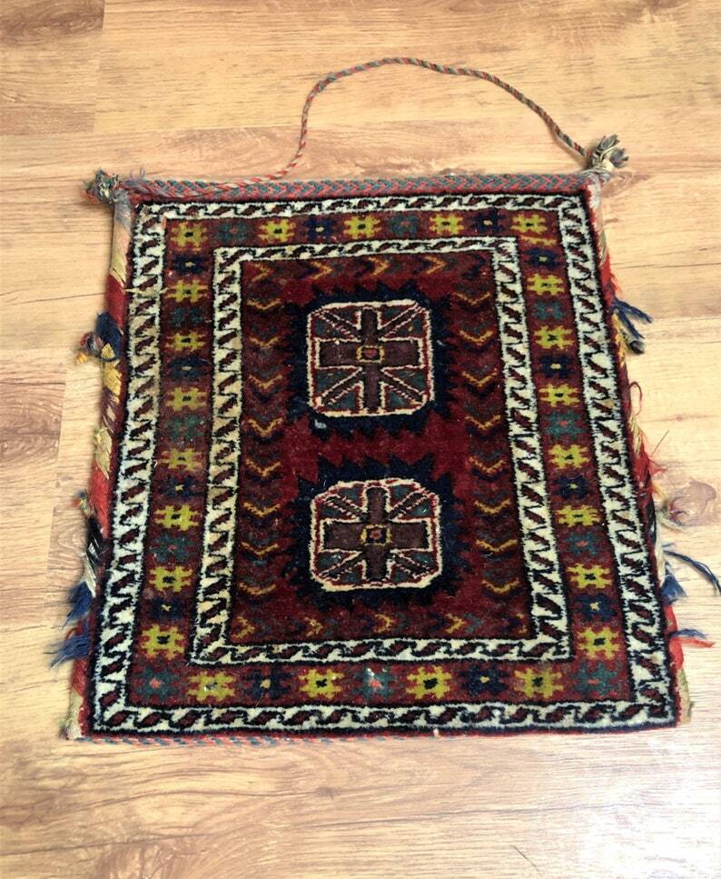 Vintage Handmade Wool Carpet Bag: Oriental Tribal Art Shoulder Bag