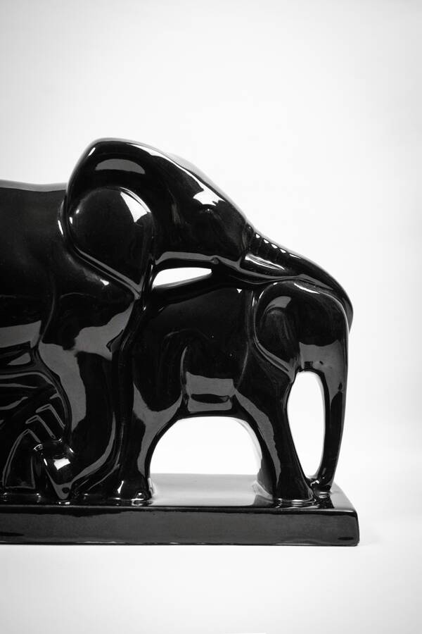 Charles lemanceau, saint-clément earthenware factory - elephant and baby elephant