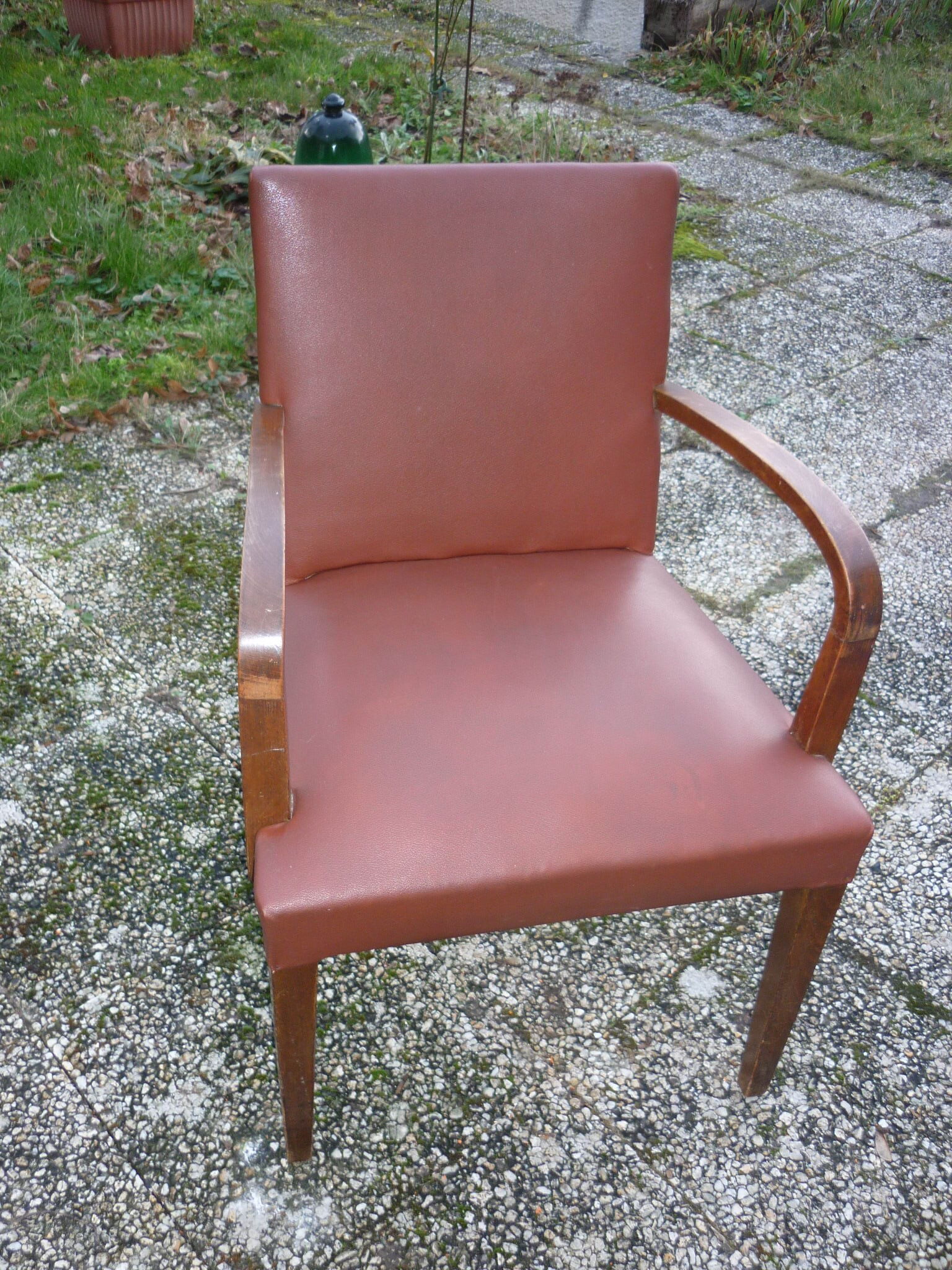 Light brown and wood Bridge armchair, from the 40s-50s