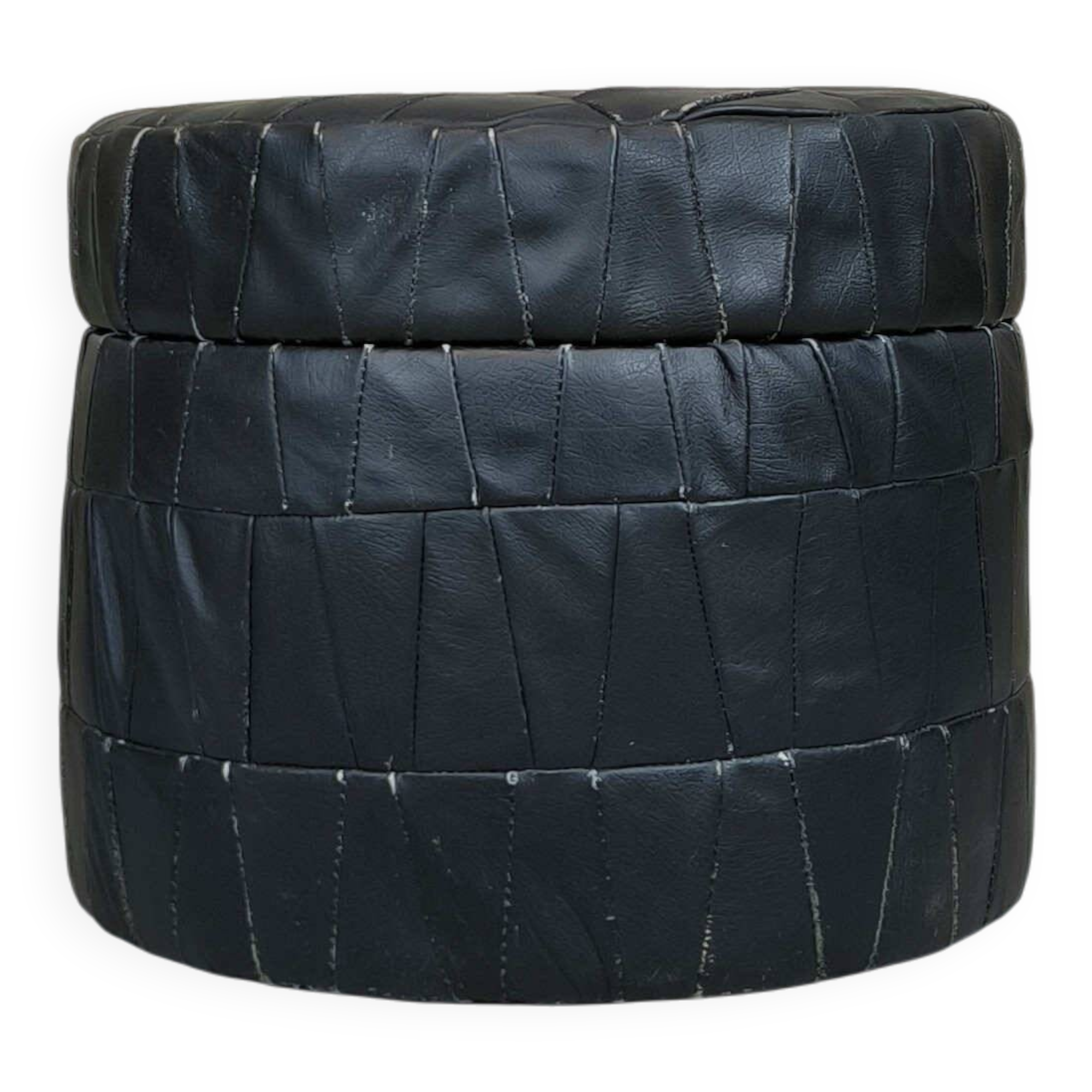 Vintage De Sede black leather storage pouf.