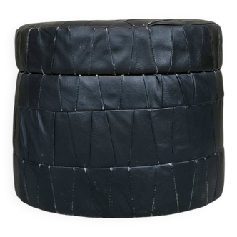 Vintage De Sede black leather storage pouf.